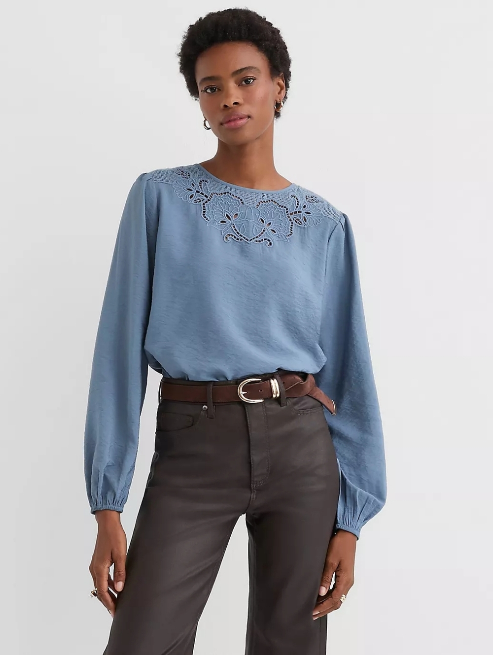 Loft Embroidered Blue Blouse Medium - Picture 7 of 7